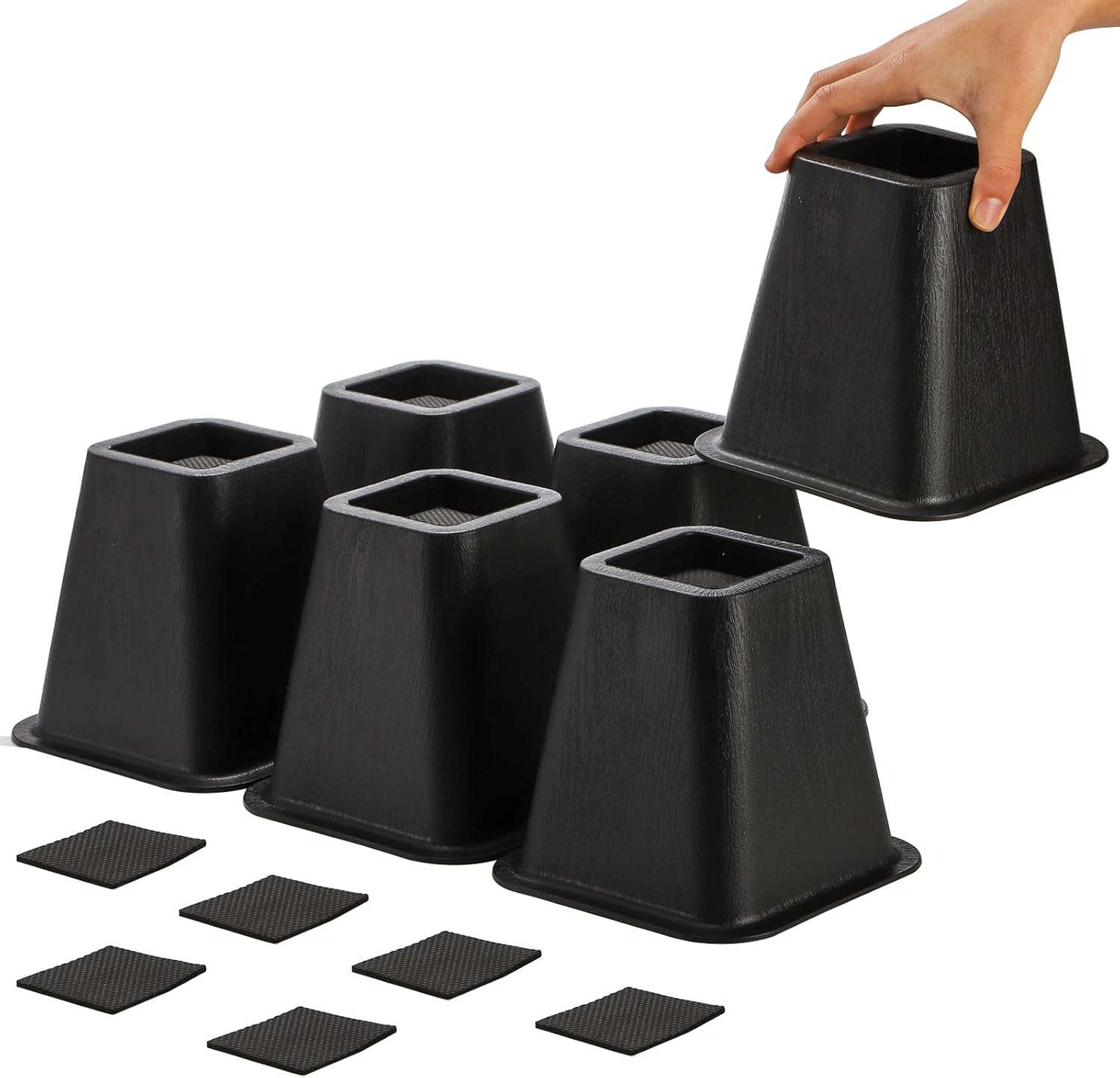 Mezchi Paquete de 6 elevadores de muebles de cama, 6 pulgadas de alta resistencia para sofá, silla, gabinete, escritorio, plástico ABS duradero,