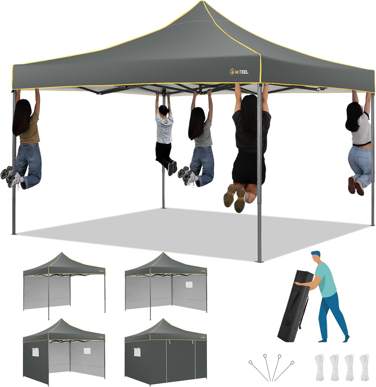 HOTEEL Tienda de campaña con toldo desplegable de 10 x 10, toldo Ez Up con paredes laterales, impermeable y UPF 50+, tienda de campaña instantánea