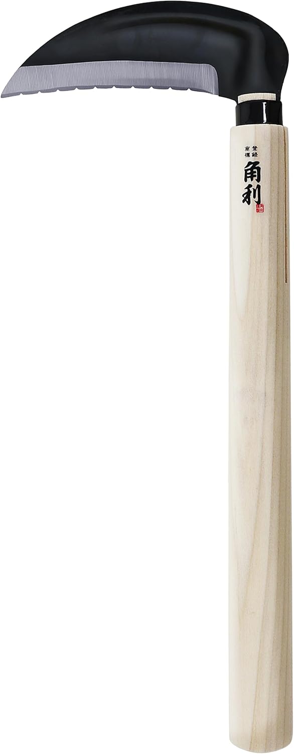 KAKURI Herramienta de jardín japonesa de hoz de 4.7 pulgadas hoja especial de triple filo fabricada en Japón, desbrozadora manual de jardín para