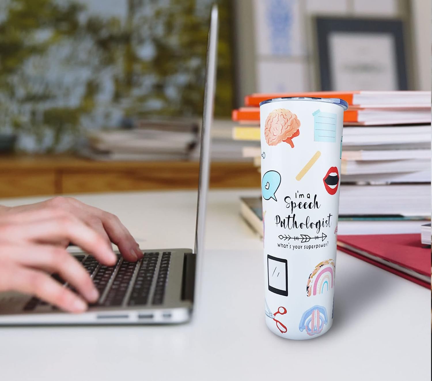 Mosdeim Speech Pathologist Gifts SLP – Vaso de café de viaje de 20 onzas, vasos delgados con tapa y pajita, tazas de café aisladas de acero