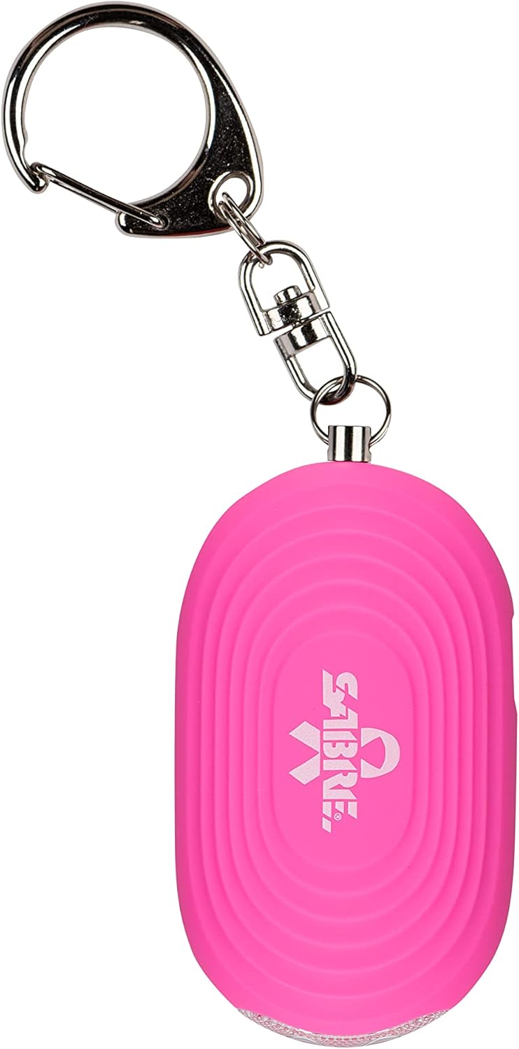SABRE Alarma personal 2 en 1 con luz LED, sirena de seguridad personal de 130 dB, gancho a presión para acceso instantáneo, rango de 1,250 pies,