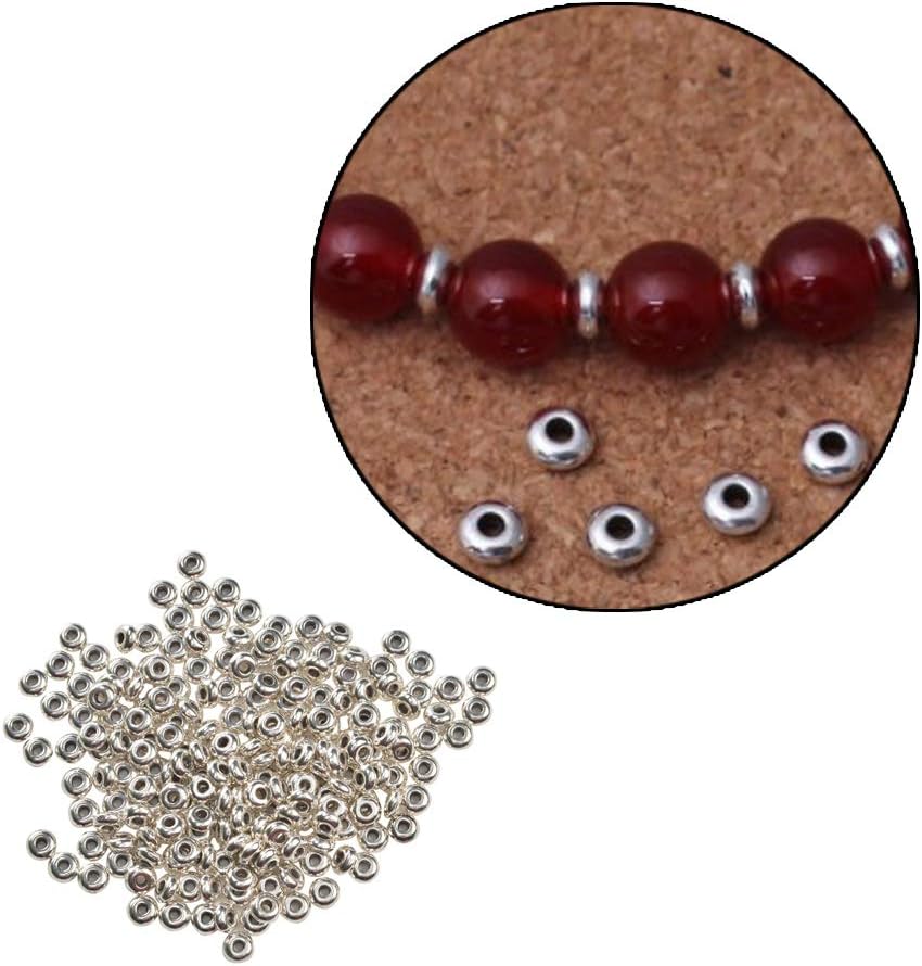 200 piezas redondas de plata de acero inoxidable espaciador cuentas DIY joyería hallazgos