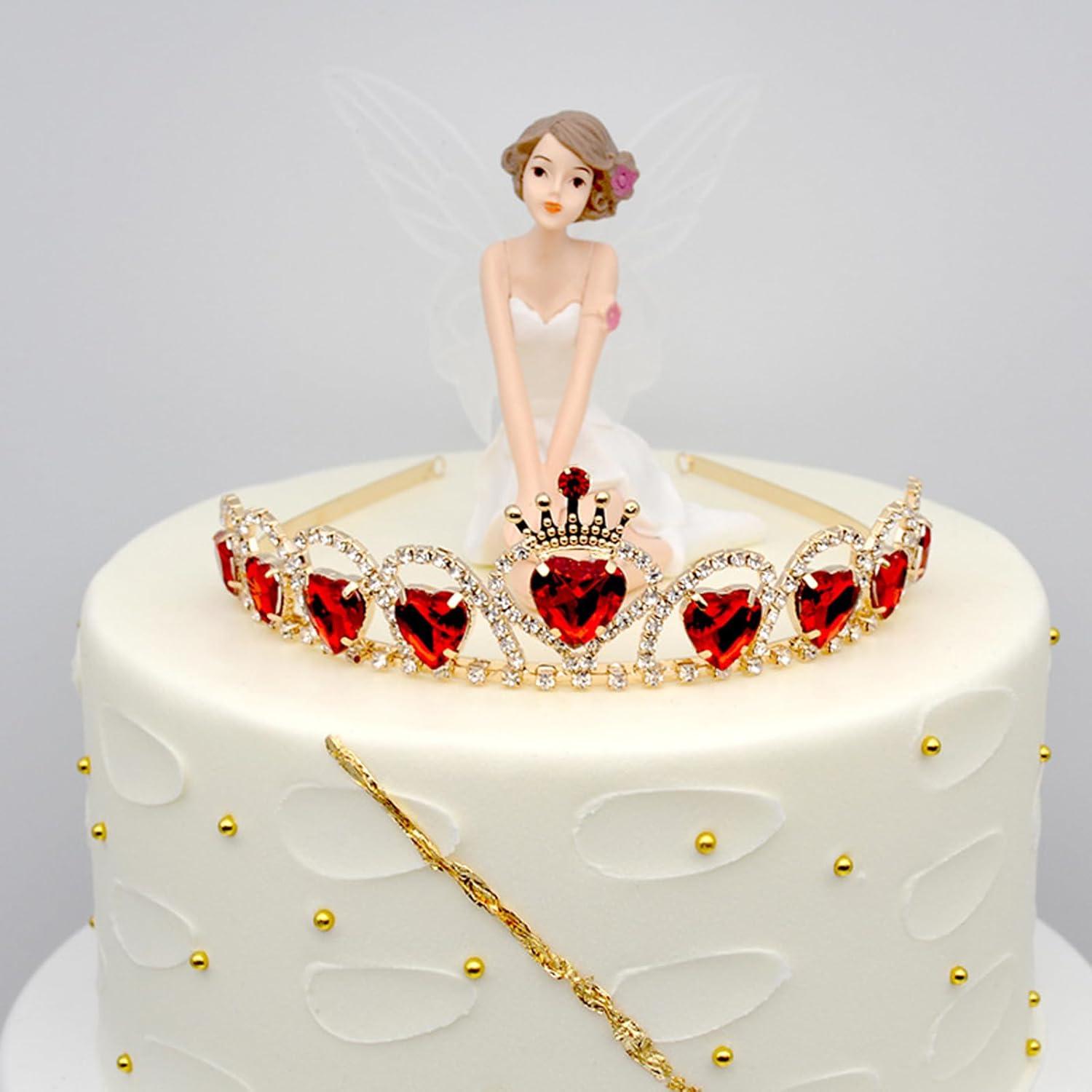 Collar rojo real de reina de corazones y corona de tiara dorada de princesa para disfraz de niña, tocado de reina de corazones, corona y collar para