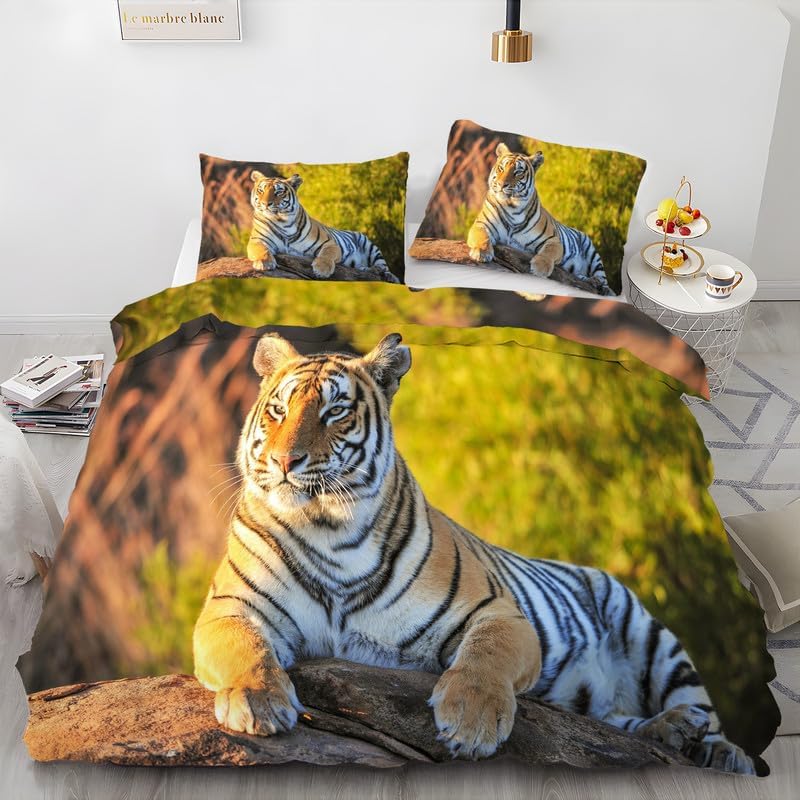 Yellow Tiger Duvet Cover Queen Animal Print Bedding Sets Queen Soft Microfiber Comforter Cover and 2 Pillow Shams 20″X26″, Bed Set Duvet Covers with