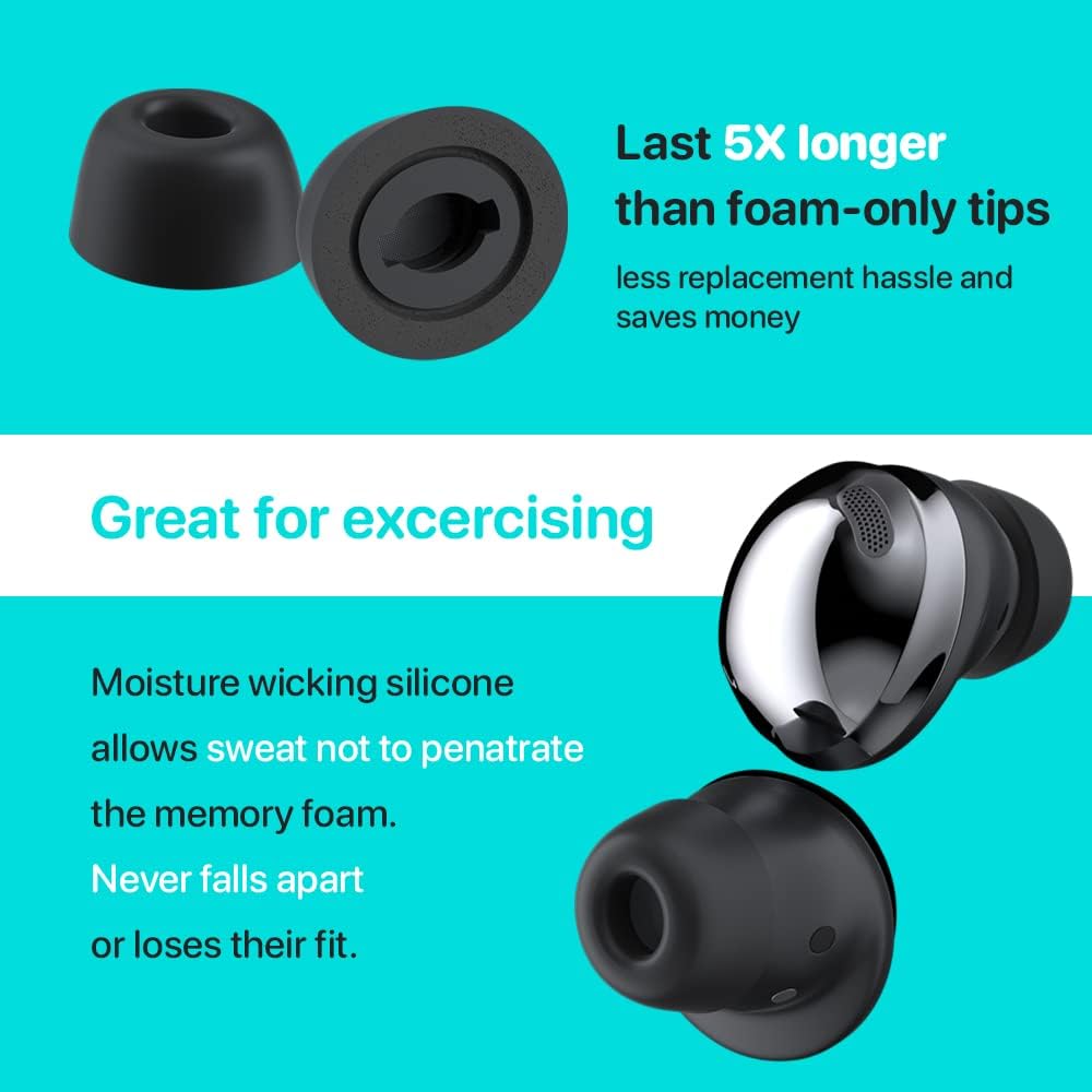 Memory Foams Pro Active V2.0 – Almohadillas patentadas de espuma viscoelástica con funda de silicona para Galaxy Buds2 Pro, Jabra 85t, Jabra Elite