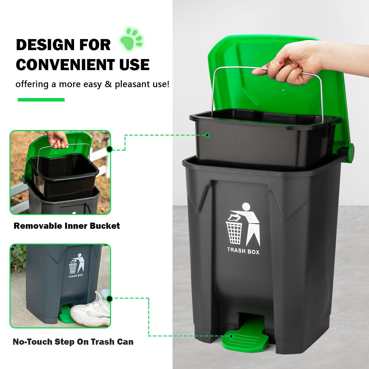 Juego de recogedor de excrementos, cubo de basura para excrementos de perro para exteriores con 20 bolsas de desechos, cubo interior extraíble,