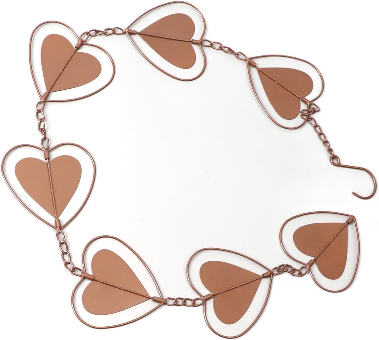 Jeanoko Cadena de lluvia de metal, función de drenaje, carillón de viento decorativo en forma de corazón con gancho, cadena de atrapador de lluvia