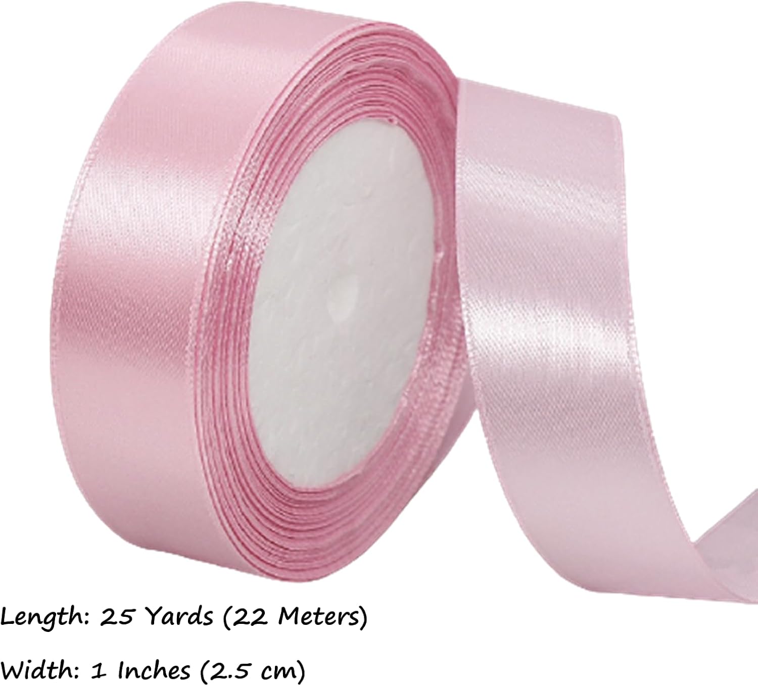 Cinta de satén rosa rubor de 1 pulgada x 25 yardas, cinta de tela de color sólido para envolver regalos, fabricación de lazos para el cabello, ramos