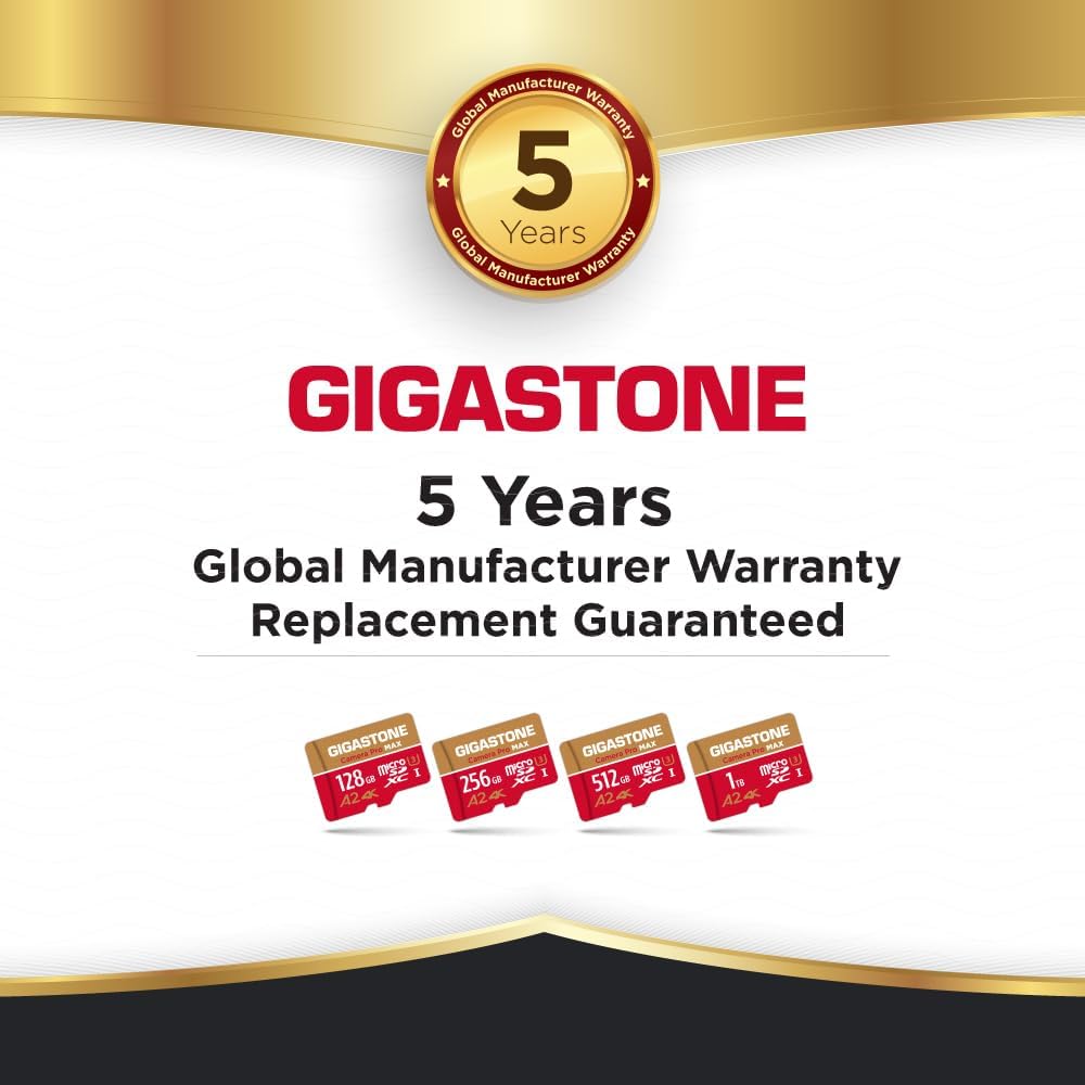 Recuperación de datos gratuita de 5 años GIGASTONE Tarjeta Micro SD de 256 GB, cámara 4K Pro MAX, tarjeta de memoria MicroSDXC A2 V30 para
