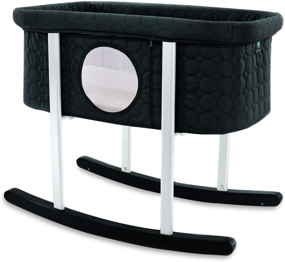 Cuna  Mecedora suave  Ventanas de malla  Colchón seguro para bebés  Ruedas ocultas para un fácil movimiento  Lavable  Ligero y portátil (negro)