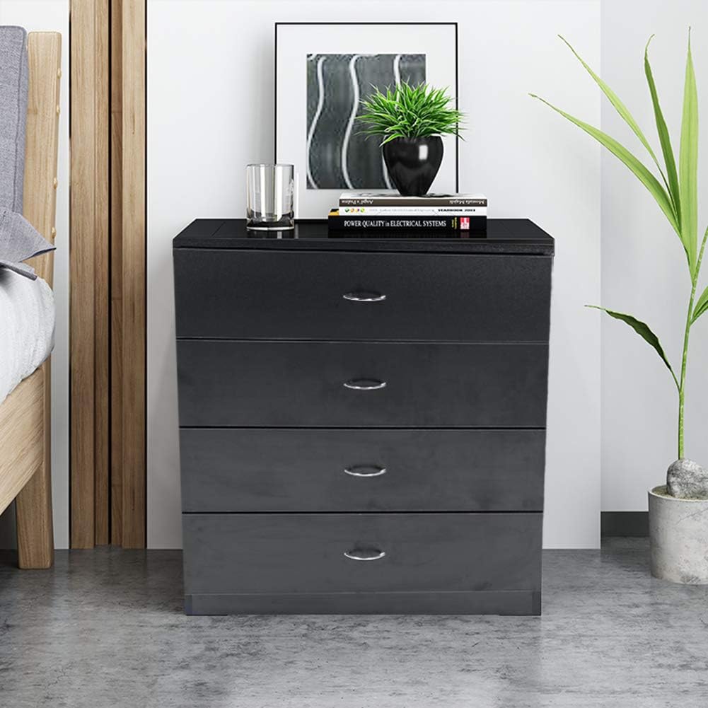 Henf Cómoda de madera con 4 cajones para armario, adecuada para dormitorio, sala de estar y pasillo (4 cajones negros)