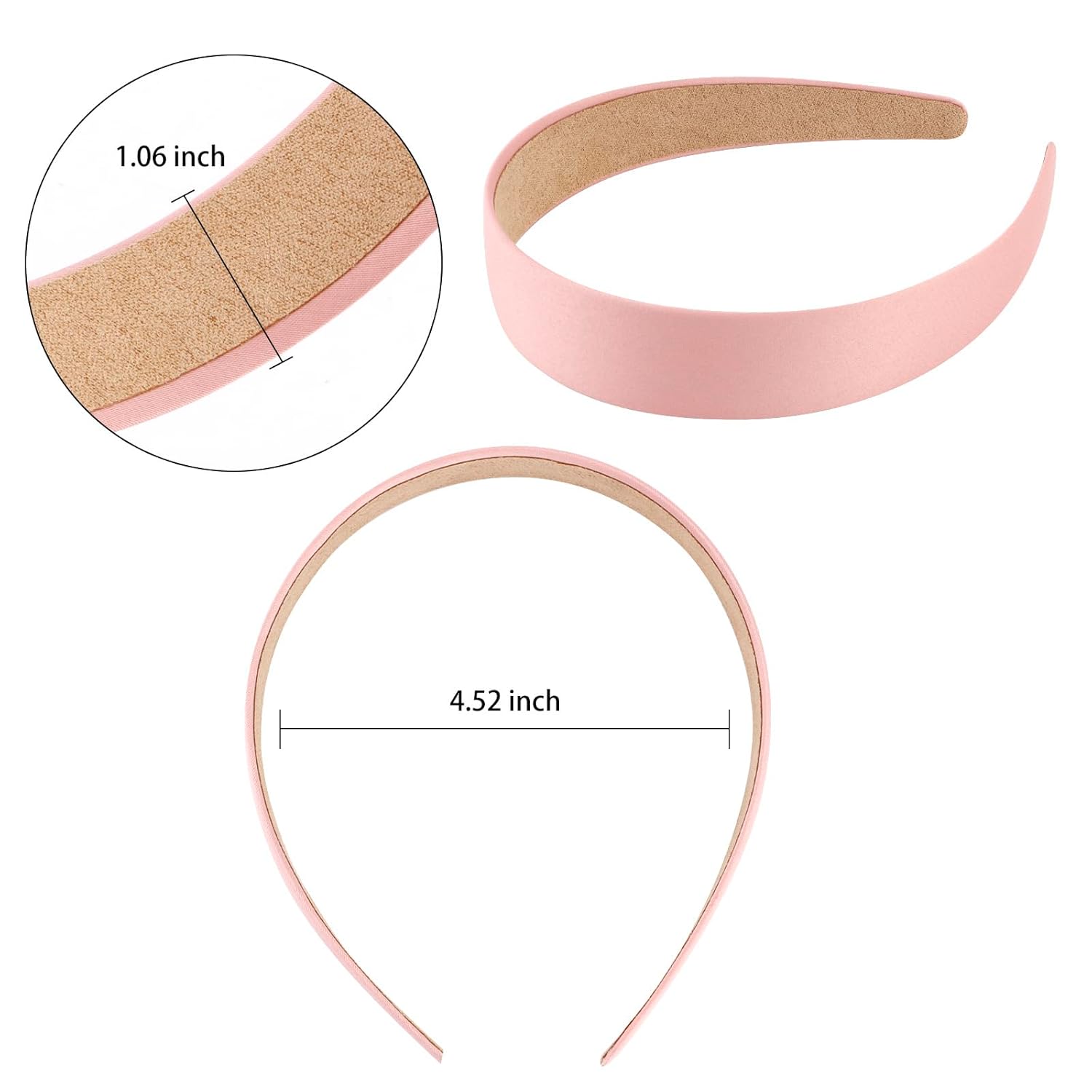 VELSCRUN Diademas para mujeres y niñas, diadema rosa satinada de 1.3 pulgadas, bandas anchas para el cabello de mujer, bandas de pelo de moda,