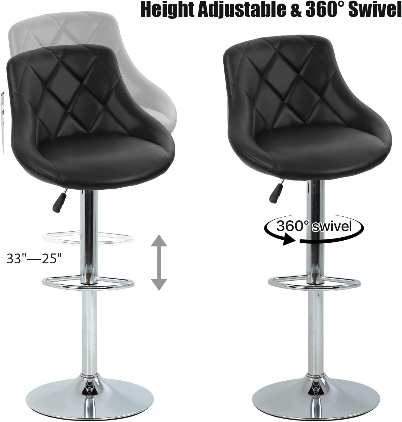 Dkelincs Juego de 2 taburetes de bar, sillas de bar ajustables de cuero de altura de mostrador con reposapiés, taburete de bar giratorio para