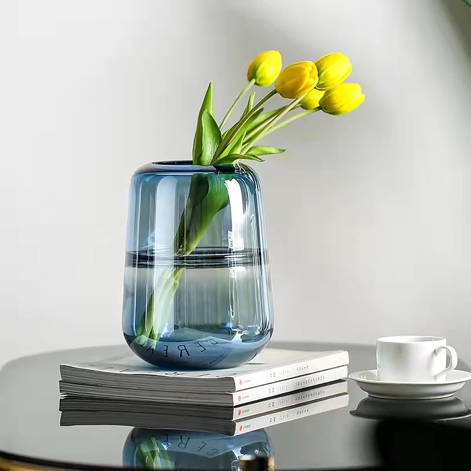 Jarrón minimalista moderno, jarrón de cristal, jarrón, florero de flores, florero seco (azul