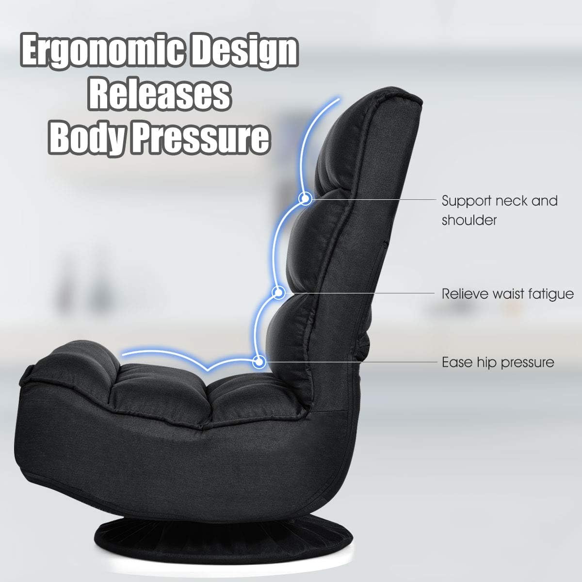 Giantex Silla giratoria de 360 grados, silla plegable para juegos de piso con 6 posiciones ajustables, sofá perezoso con soporte trasero copetudo,