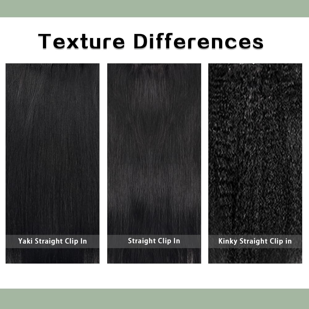 Lysilf Yaki – Extensiones de cabello lacio con clip para mujeres negras, cabello humano virgen brasileño, lacio, con clip, 8 piezas con 18 clips,