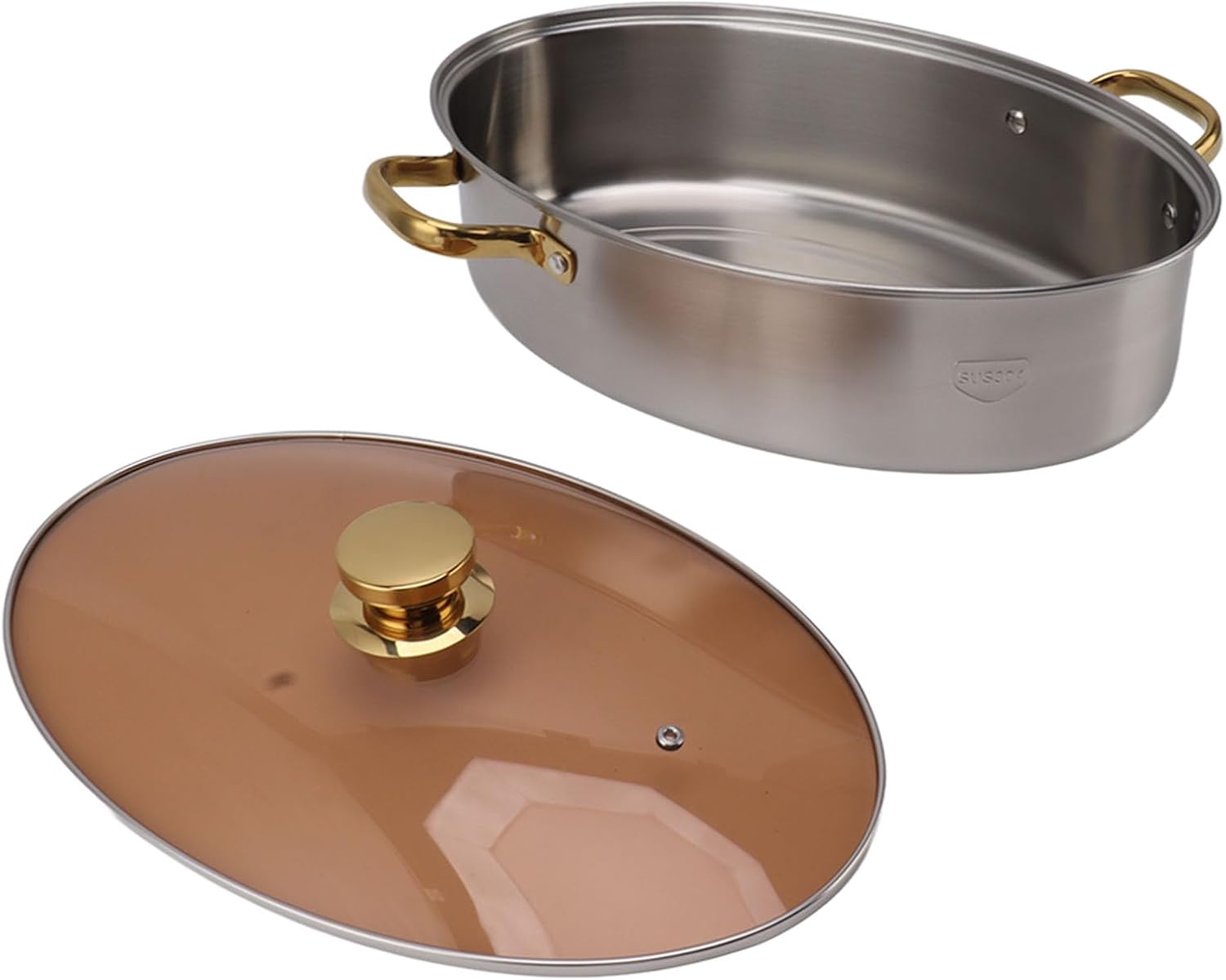 Vaporizador de pescado de acero inoxidable, olla ovalada resistente con tapa de sartén de cerámica, olla de cocina multiusos para cocinar sopa de