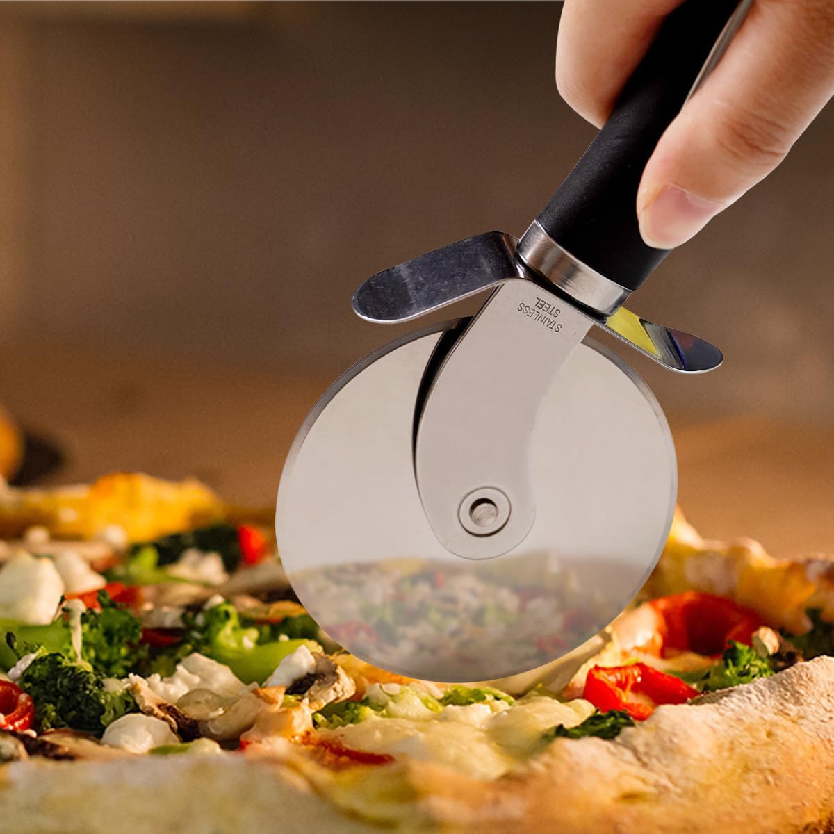 Pala de pizza de aluminio, espátula de pizza de 12 x 14 pulgadas con rueda cortadora de pizza, paleta de pizza con mango de madera desmontable de