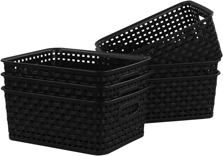 Kiddream Juego de 6 cestas de almacenamiento de tejido de plástico para despensa (negro)