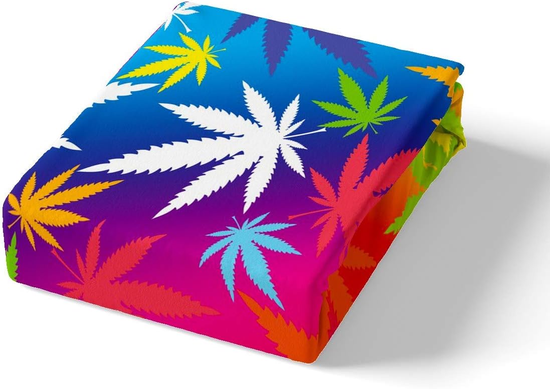 Feelyou Juego de sábanas de hojas de marihuana, hojas de cannabis, sábanas de cama de plantas verdes de hierba arcoíris, juego de ropa de cama de
