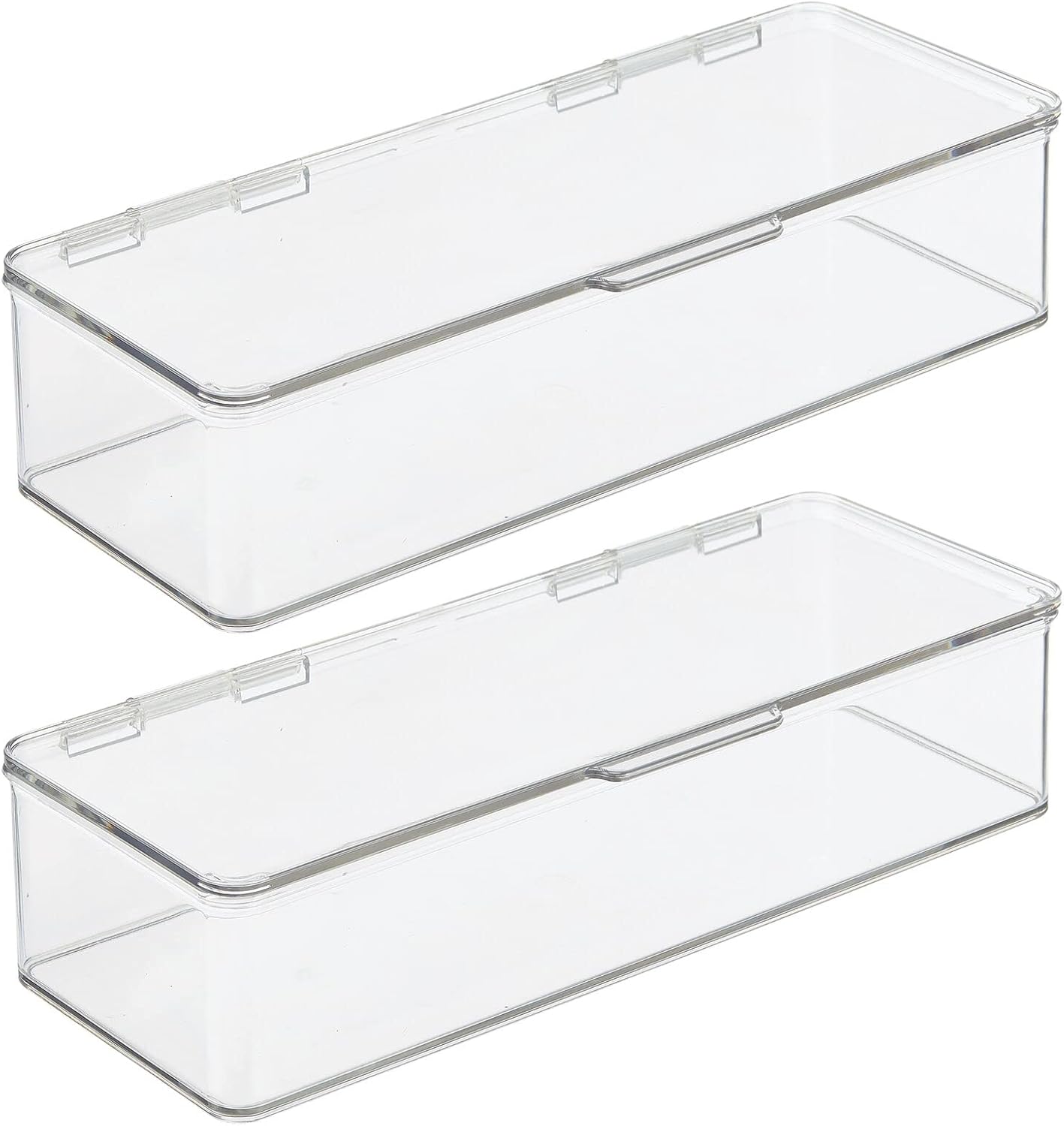mDesign Contenedor organizador largo de plástico con tapa con bisagras, capacidad para juguetes pequeños, bloques de construcción, rompecabezas y