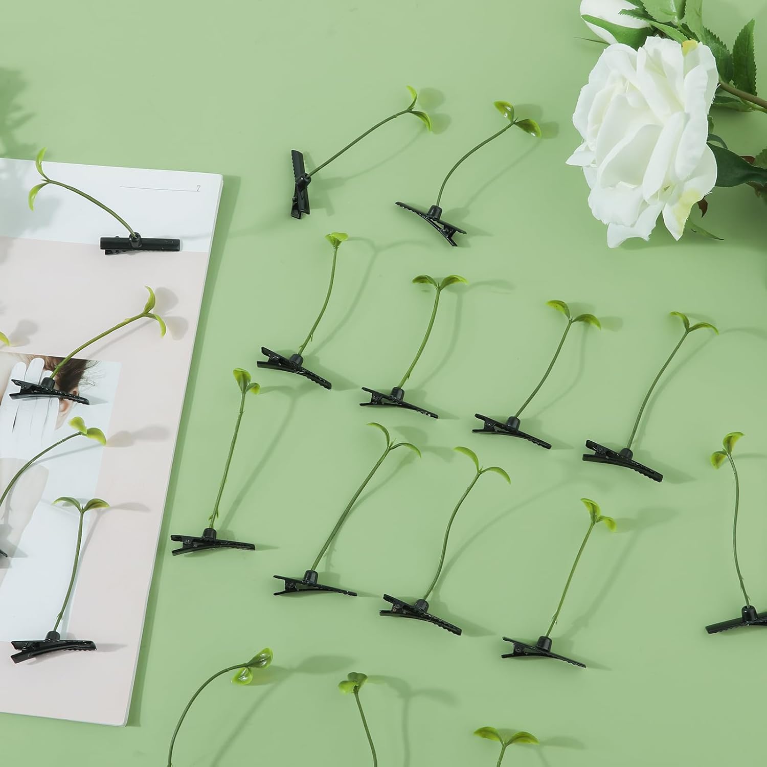 100 pinzas para el cabello de brotes de frijoles, lindas pinzas para el cabello de plantas, horquilla divertida, pasador de hierba, accesorios para