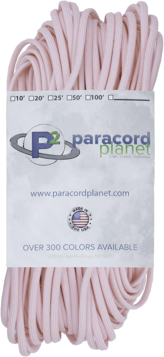 Paracord Planet Para Glow Type III 400 – Cuerda de paracaídas que brilla en la oscuridad, blanco, amarillo, rosa, verde y azul (rosa, 25 pies)