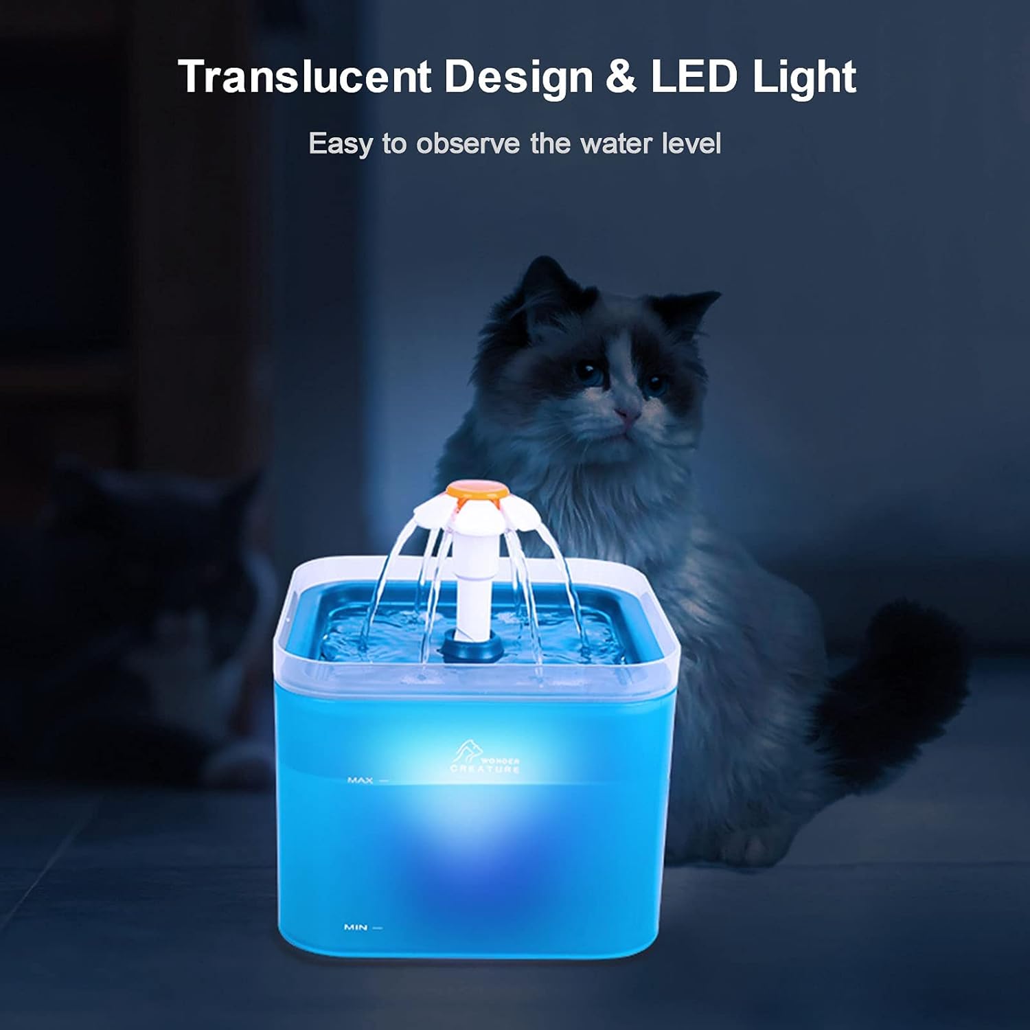 Fuente de agua para gatos, fuente automática de agua para gatos de 67 oz2 L, fuente de agua para mascotas con luz LED y filtro para gatos y perros