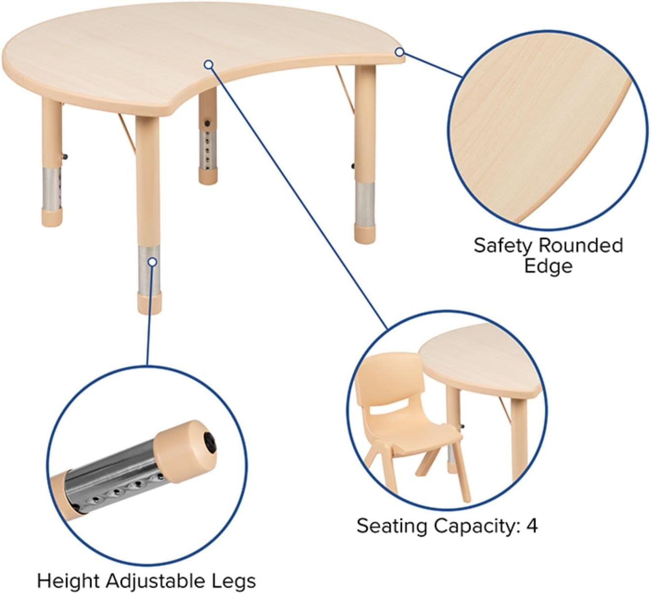 Flash Furniture Wren – Mesa de actividades ajustable de plástico natural de 25.125 pulgadas de ancho x 35.5 pulgadas de largo
