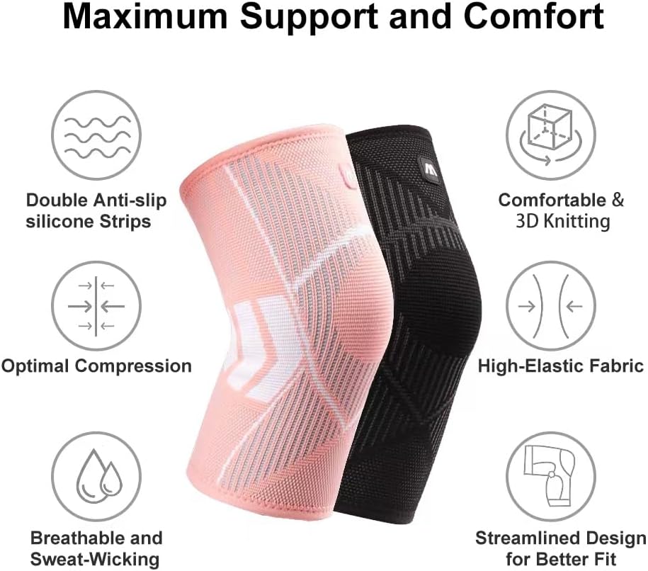 Paquete de 2 rodilleras para dolor de rodilla, para mujeres y hombres, para dolor de rodilla, manga de compresión, desgarro de menisco, ACL,