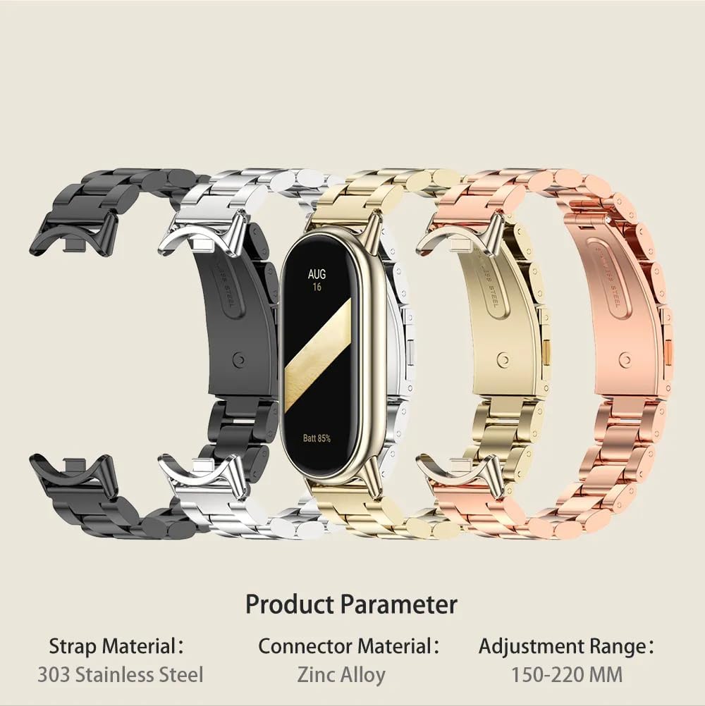 XIHAMA Mi Band 8 Watch Band – Correa de repuesto de banda de metal de acero inoxidable compatible con Xiaomi Mi Band 8 Tracker smartwatch