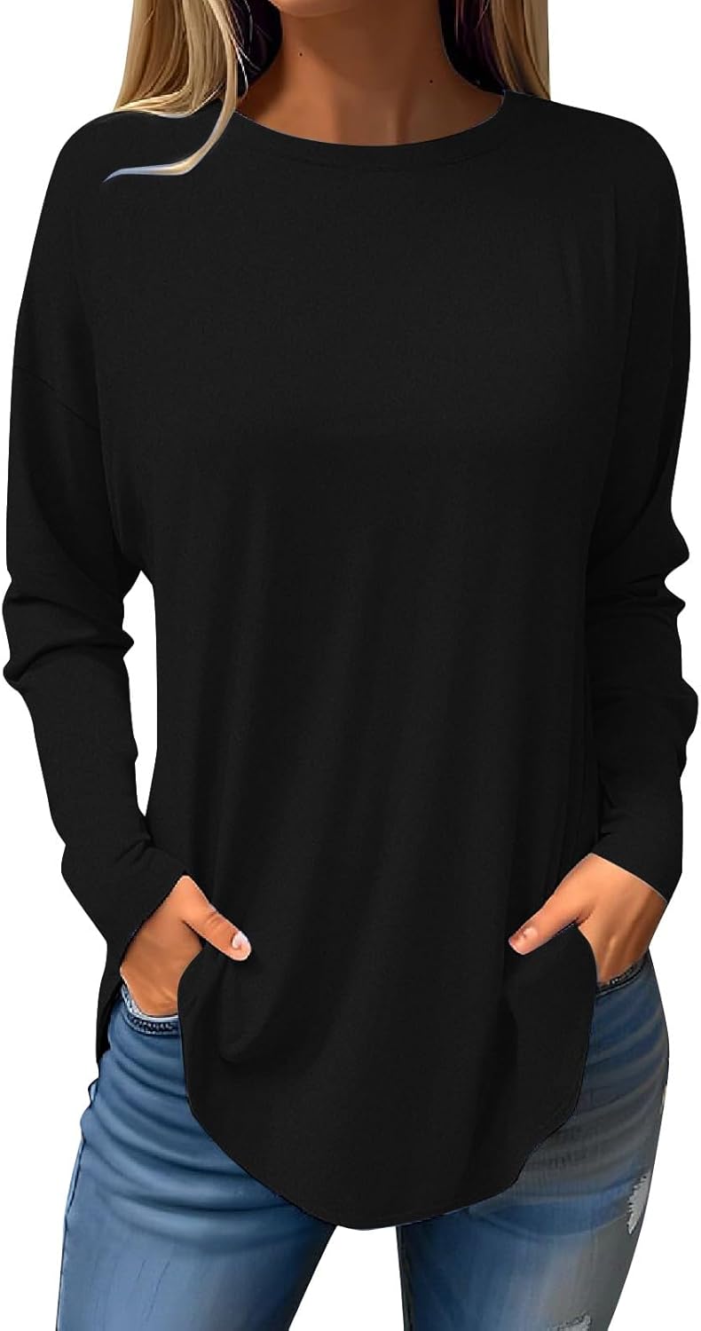 Blusas para mujer, de negocios, casual, de manga larga, cuello redondo, camisetas gráficas de gran tamaño, camisetas de otoño 2023, túnica de moda