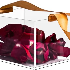 Pahdecor Cesta de boda para niña de flores, cesta de flores con cinta dorada, caja de acrílico transparente para confeti (transparente) Pahdecor Cesta de boda para niña de flores, cesta de flores con cinta dorada, caja de acrílico transparente para confeti (transparente)