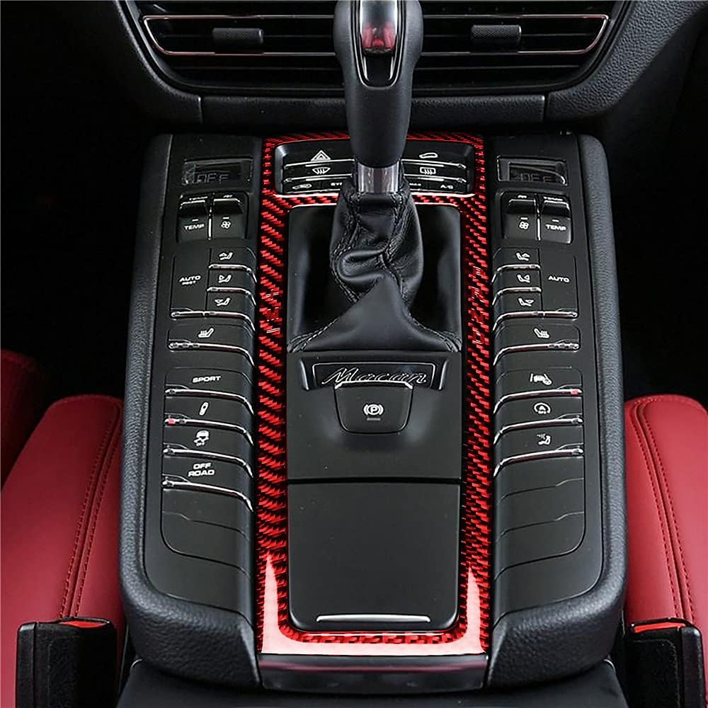 SYLALE 6 piezas de consola central de fibra de carbono real, caja de cambios, panel de ajuste para Porsche Macan 2014-2021 accesorios interiores de