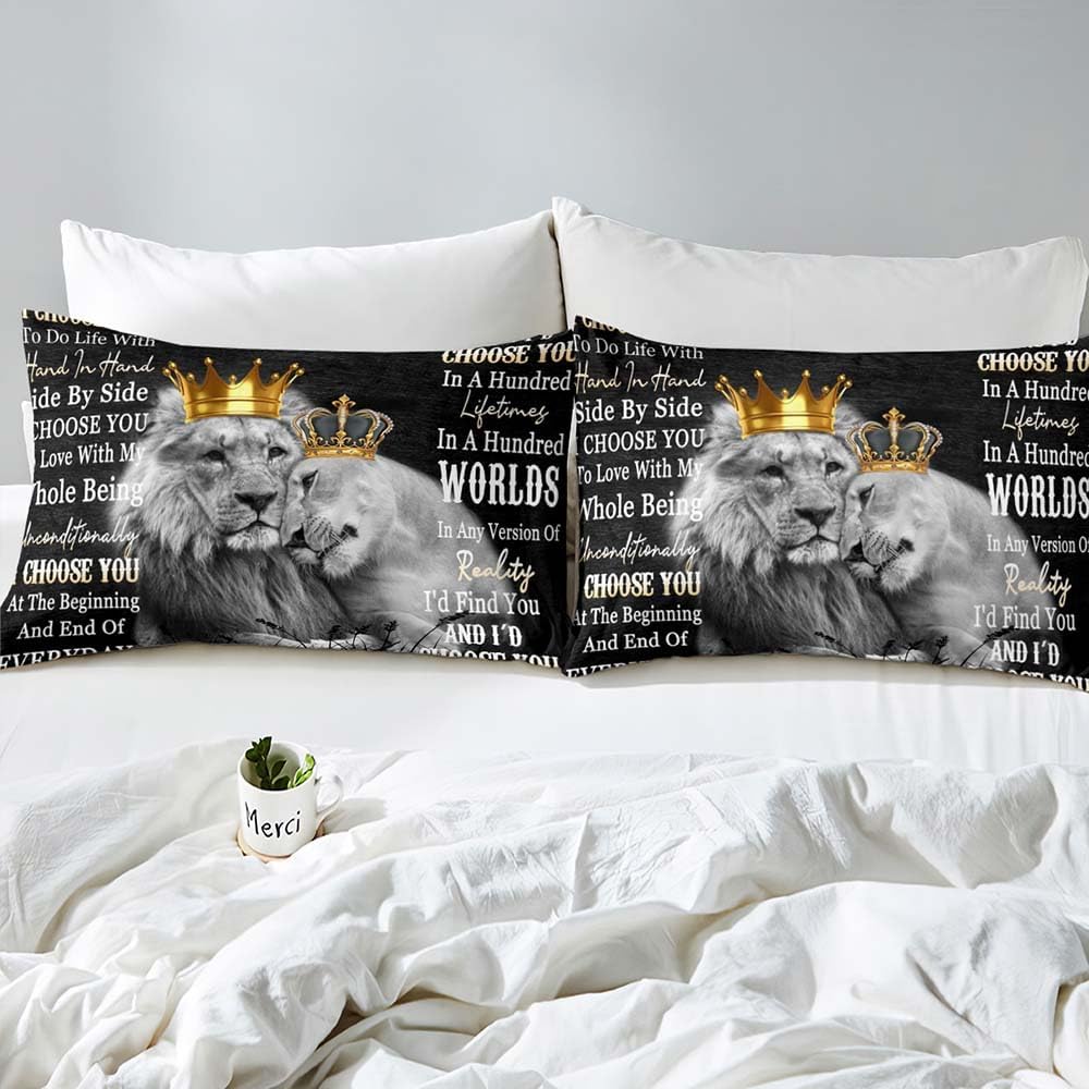 LUVIVIHOME Juego de funda de edredón de 3 piezas, tamaño matrimonial, color negro, tamaño King y Queen, diseño de animales de safari, para parejas,