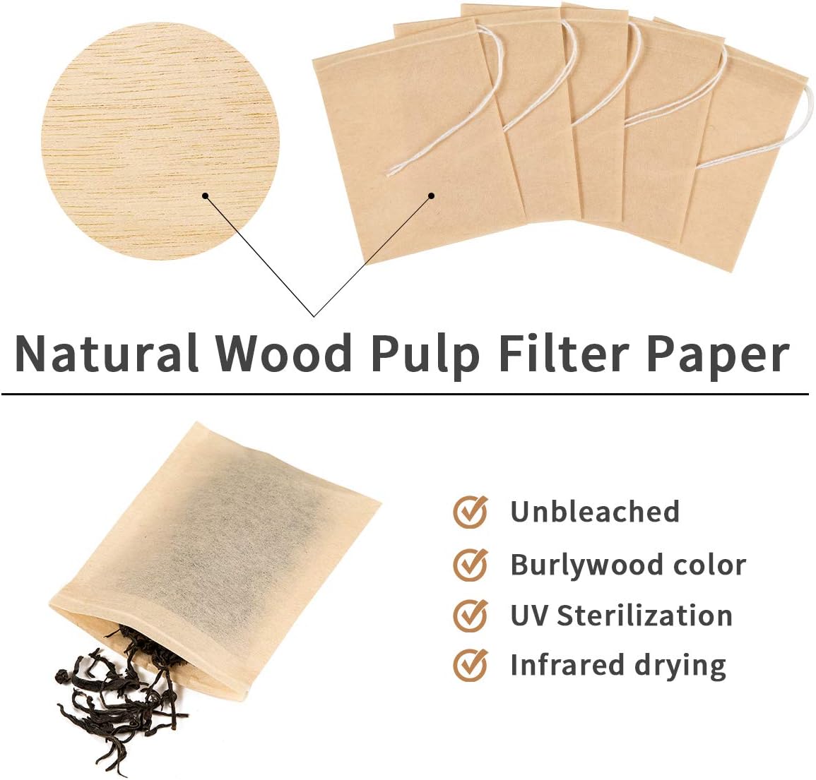 Paquete de 400 bolsas de filtro de té desechables con cordón, seguras y naturales, de papel sin blanquear, infusor de té, bolsa vacía con cordón