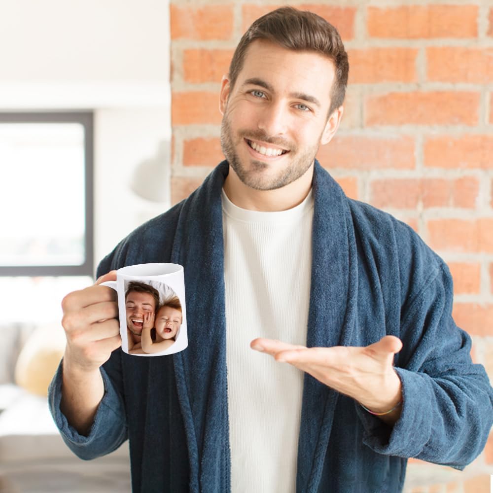 Taza de café personalizada con imagen, texto y nombre, tazas personalizadas por ambos lados de 11 onzas, taza personalizada para papá, regalos