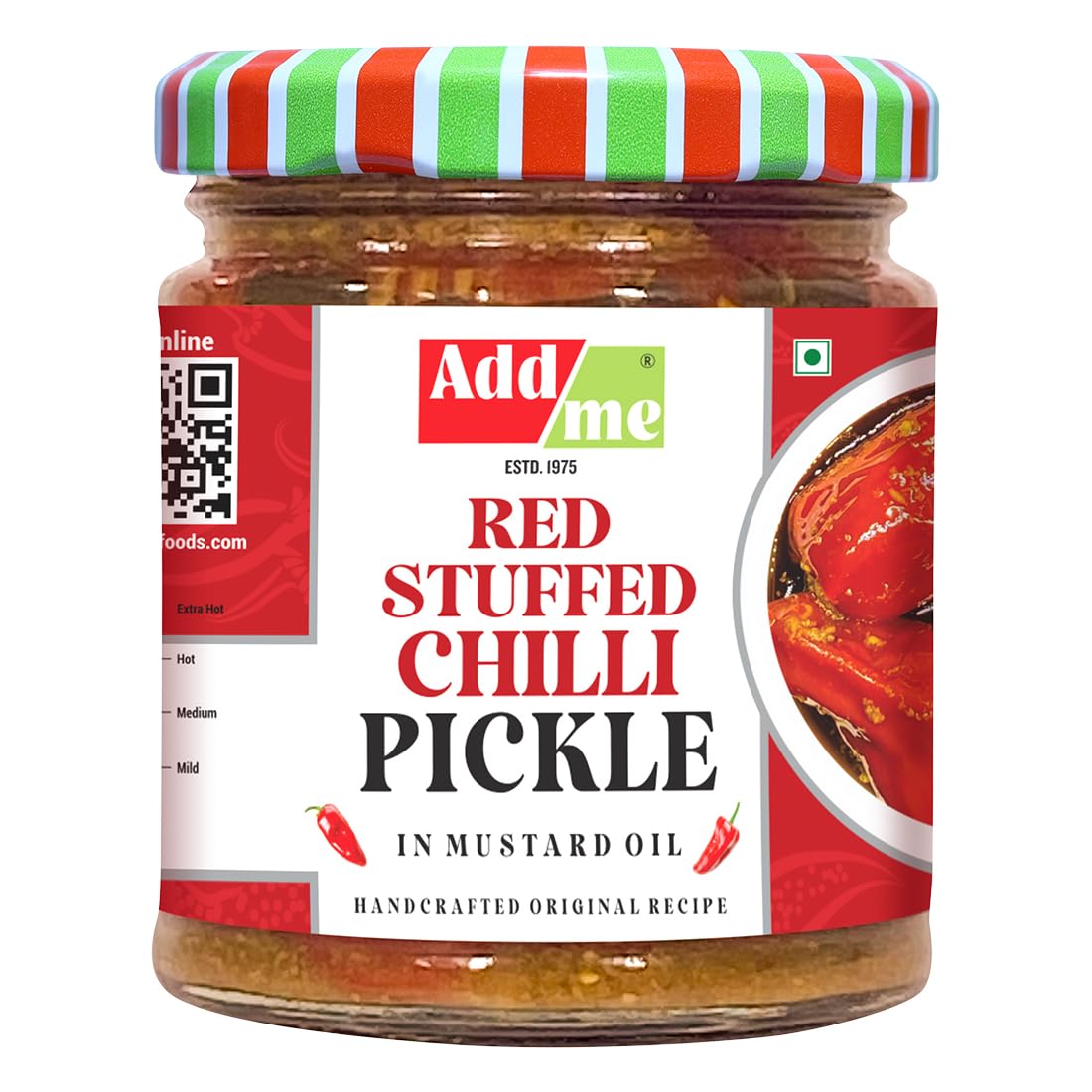 Add me Encurtidos de chile rellenos rojos 200gm lal mirch ka Bharwa Banarasi Masala mirchi ka achar 7.05 oz tarro de vidrio