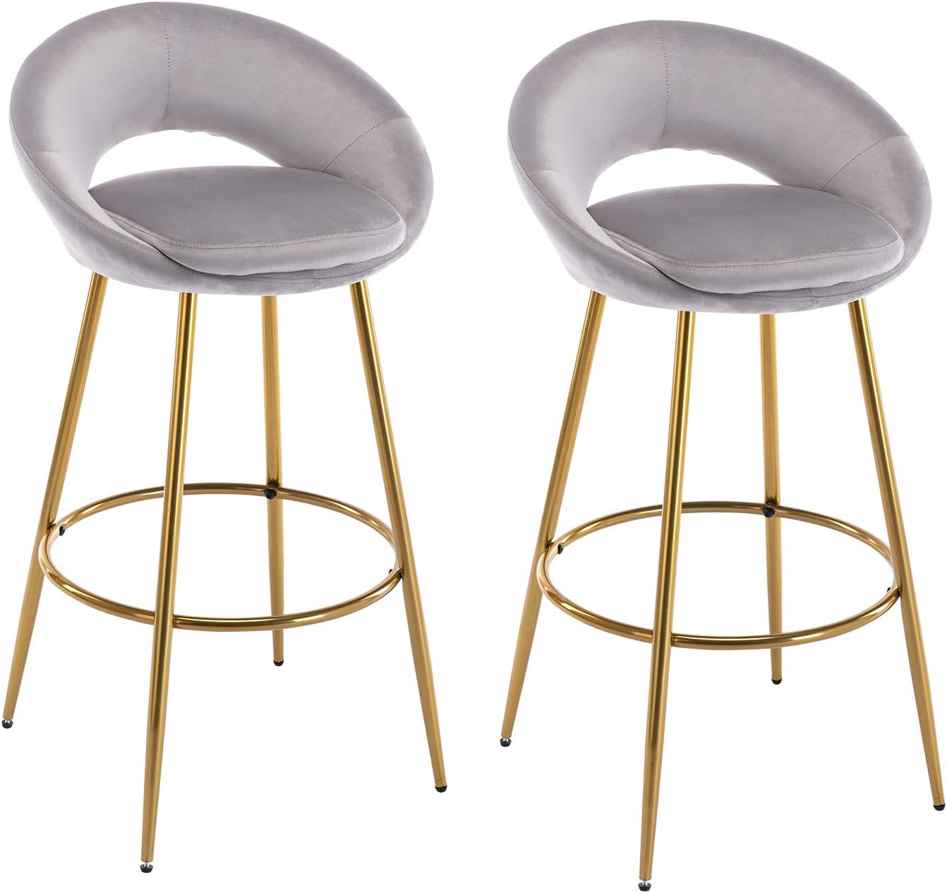 Guyou Juego de 2 taburetes de bar modernos tapizados de terciopelo con respaldo, altura de asiento de 30 pulgadas, taburetes para silla alta de isla