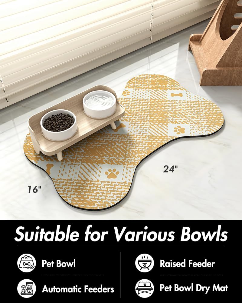 Tapete de comida para perros – Tapete absorbente de comida para mascotas – Tapete para cuenco para perros con forma de hueso, tapete de alimentación