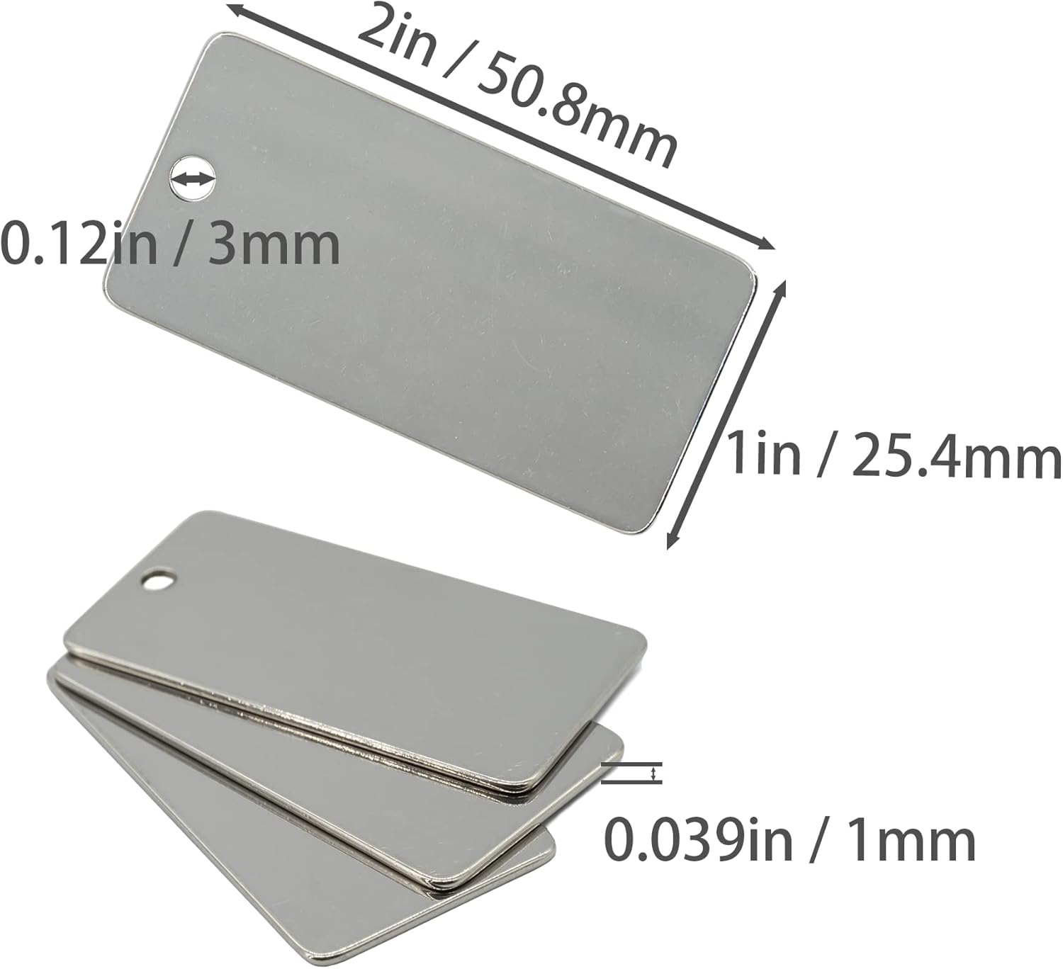 StayMax Etiquetas rectangulares de acero inoxidable para grabado de metal, 1 x 2 pulgadas, 25 unidades