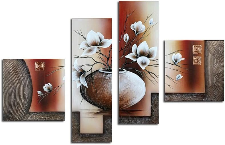 Noah Art -Arte de flores contemporáneo, tulipán blanco en un florero, imágenes de flores 100% pintadas a mano, pintura al óleo abstracta de flores