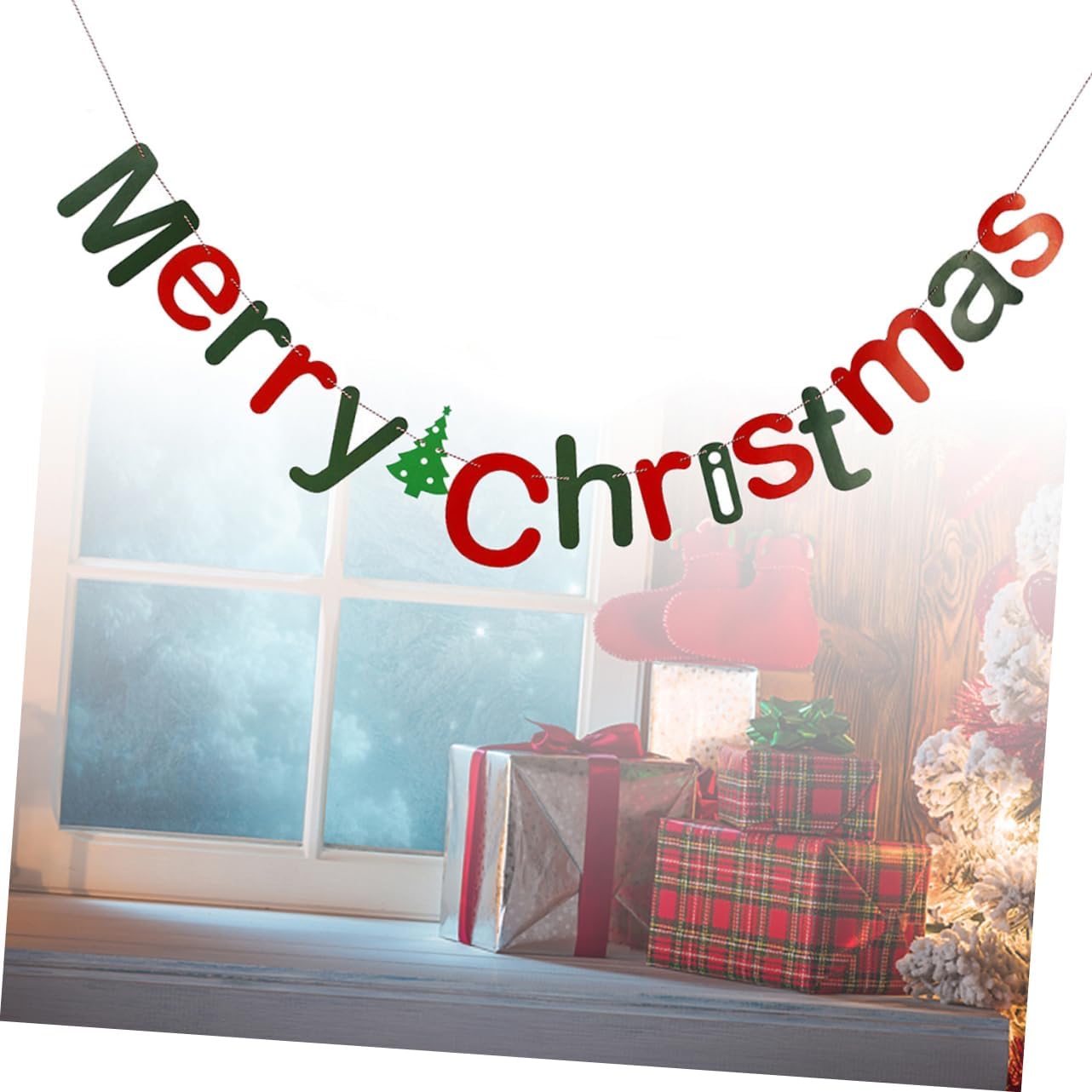 jojofuny 2 unidades de 3 banderines de Navidad Bandera de Navidad Bandera colgante de Navidad Cartel de fieltro de Navidad Cartel de Feliz Navidad