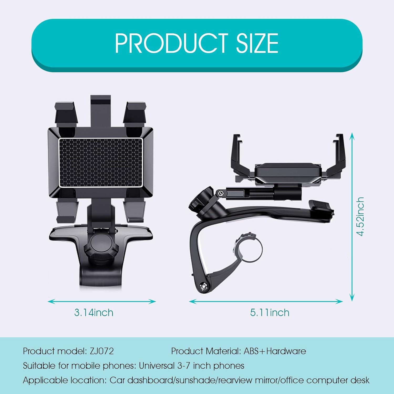 1 soporte para teléfono de automóvil, soporte de teléfono con hebilla de doble resorte, accesorios de repuesto giratorios de 360 grados, universal