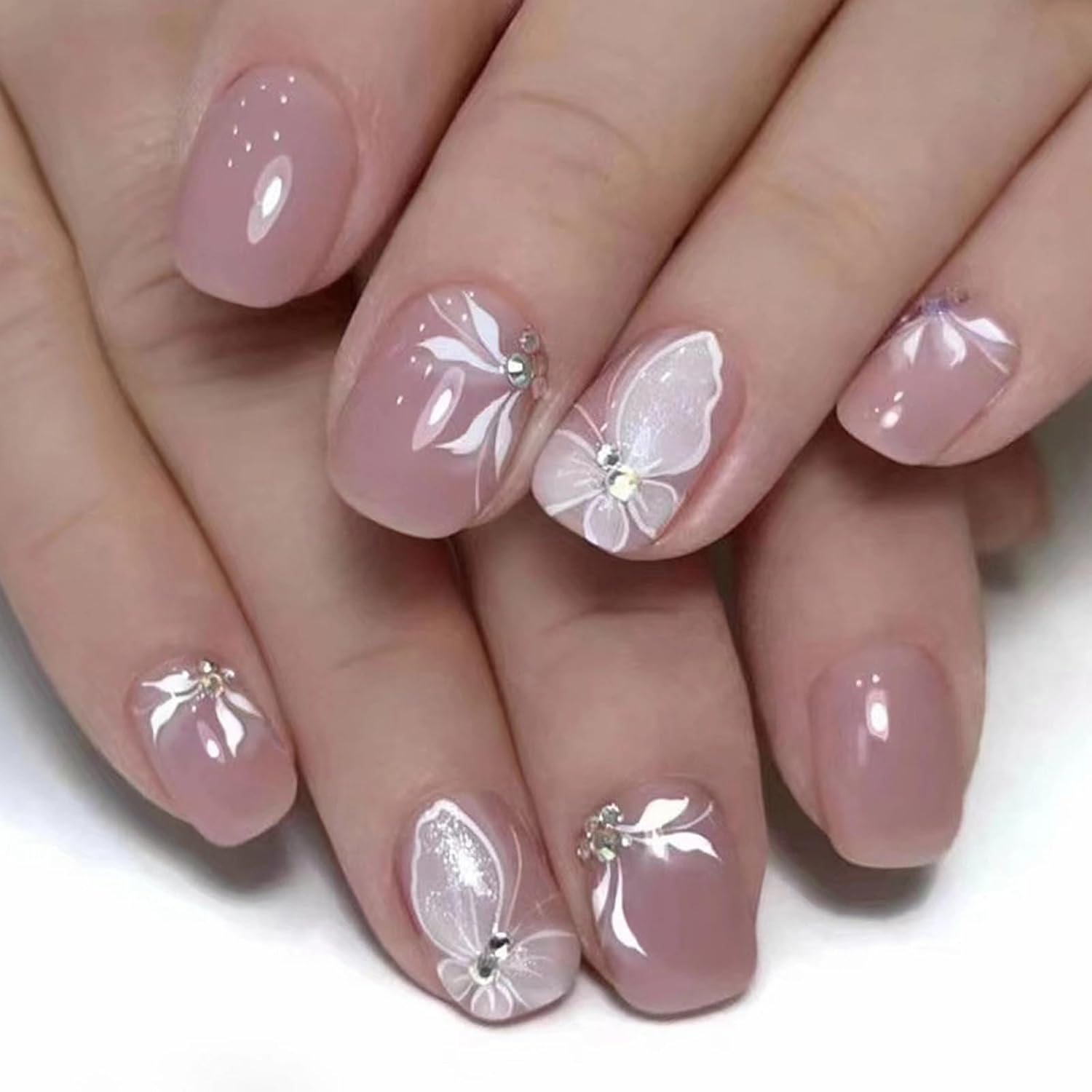 MISUD Uñas postizas cuadradas cortas a presión, uñas postizas cuadradas brillantes con pegamento en uñas cuadradas, uñas acrílicas cromadas, uñas