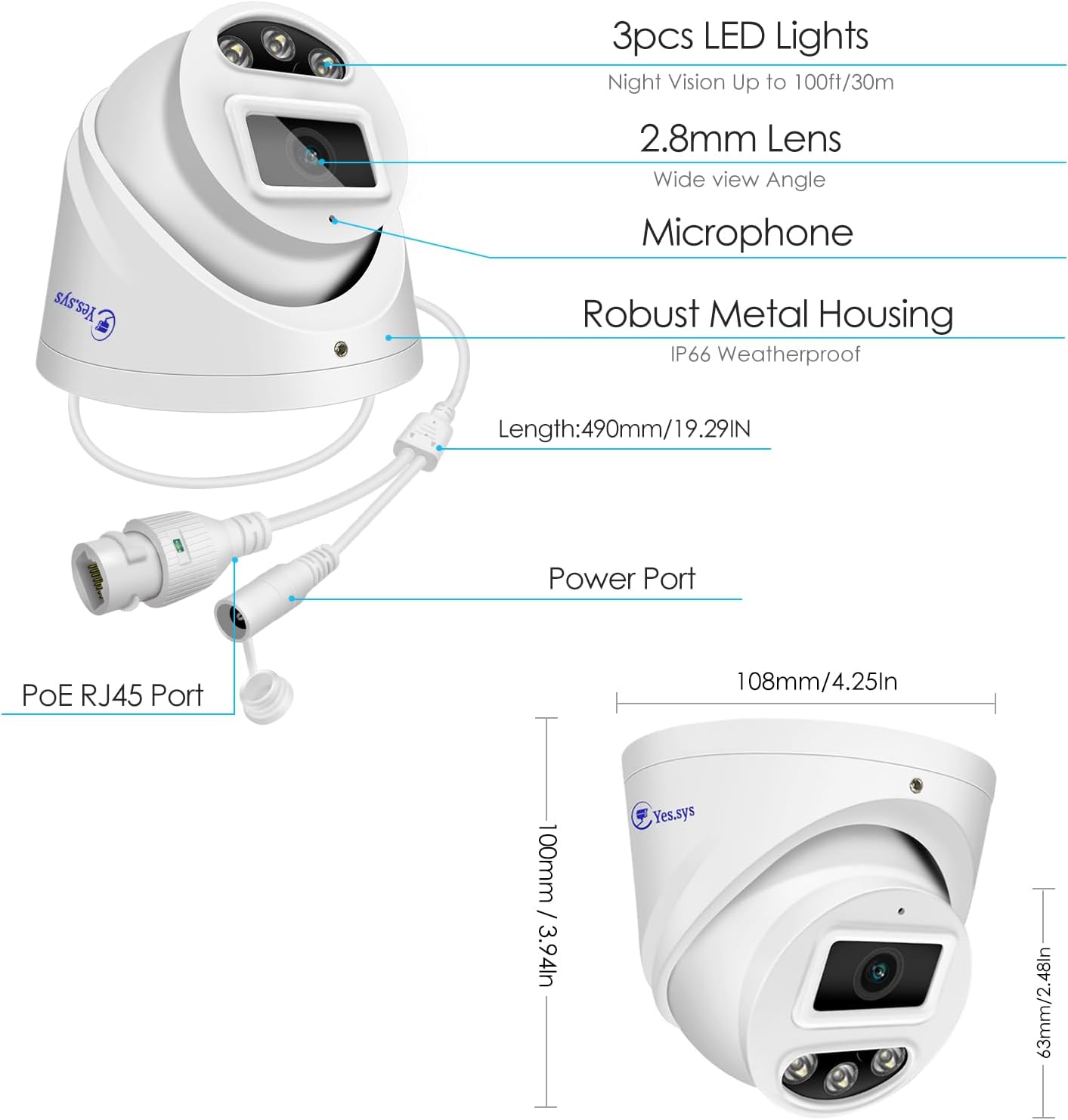 Hikvision compatible con 8MP 0.110 in gran angular 3840×2160 IP PoE Dome Turret 4K cámara de seguridad con micrófonoaudio, IP67 al aire libre