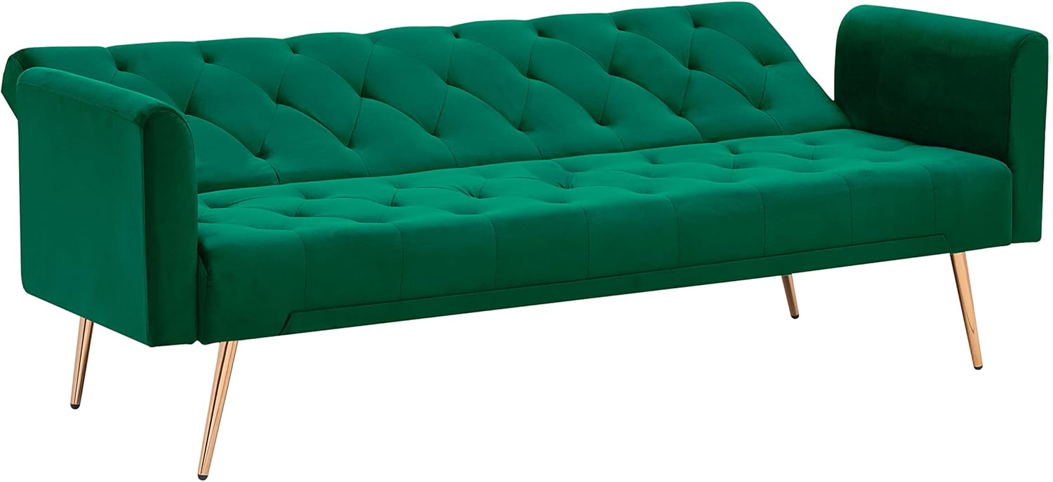 Comfy – Futón tapizado de terciopelo plegable para dormir, sofá biplaza convertible con 2 almohadas, sofá copetudo de 71 pulgadas y sofás con patas