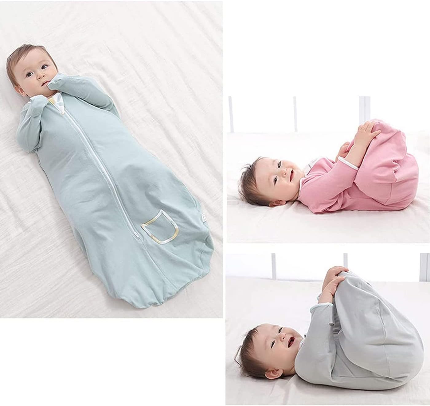 ZIGJOY Manta de transición para bebé, saco de dormir de transición de algodón de 1.0 tog con mangas de media longitud, manta con brazos relajantes