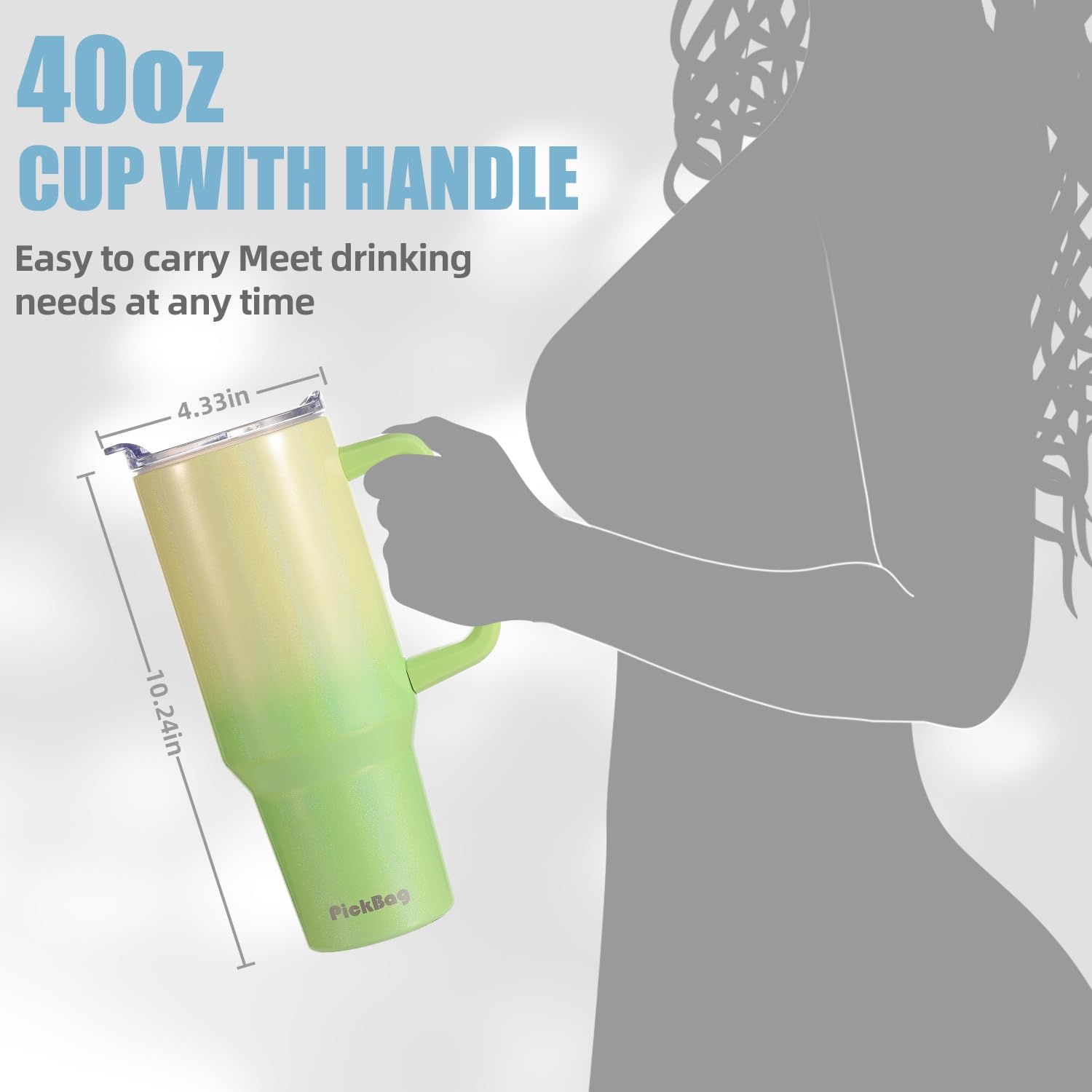 Vaso de 40 onzas con asa y tapa con pajilla, reutilizable, aislado, de acero inoxidable, botella de café de viaje, 100% a prueba de fugas, mantiene