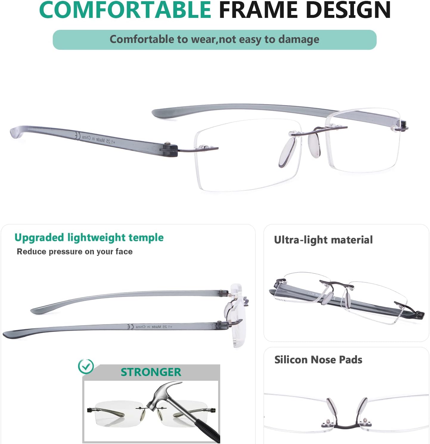 Eyekepper Paquete de 6 lentes de lectura sin montura de color mixto para mujer, lentes de lectura sin marco para hombres +3.50